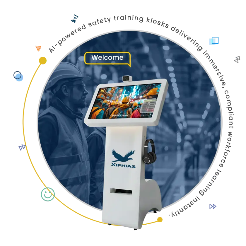 Worker using an immersive AI-powered safety training kiosk for instant workforce compliance.